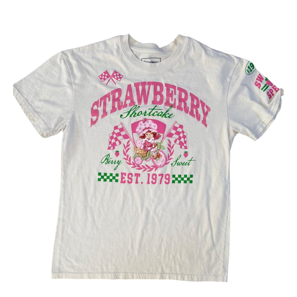Strawberry Shortcake Graphic Tee Isaac Morris Cream Retro Racing Shirt Medium